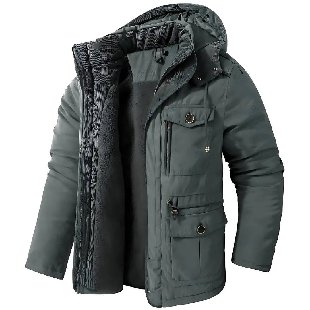 Insulated Parka Jacket with Sherpa Fleece Lining and Zipper Button Closure