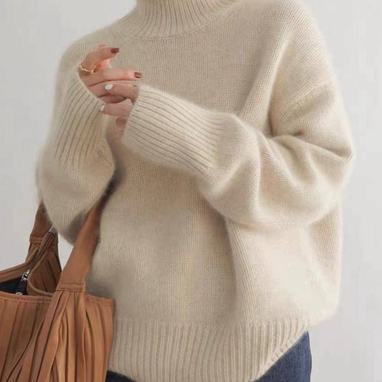 Turtleneck Sweater with Stretch Knit and Full Wrist Coverage, Loose Fit