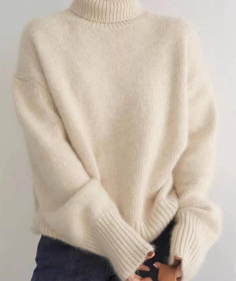 Turtleneck Sweater with Stretch Knit and Full Wrist Coverage, Loose Fit