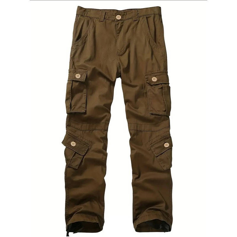 Cargo Pants for Men with Eight Pockets and Drawstring Leg Openings, Camouflage Ripstop