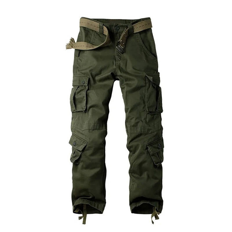 Cargo Pants for Men with Eight Pockets and Drawstring Leg Openings, Camouflage Ripstop