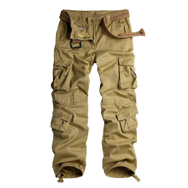 Cargo Pants for Men with Eight Pockets and Drawstring Leg Openings, Camouflage Ripstop
