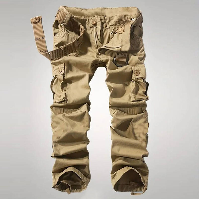 Cargo Pants for Men with Eight Pockets and Drawstring Leg Openings, Camouflage Ripstop