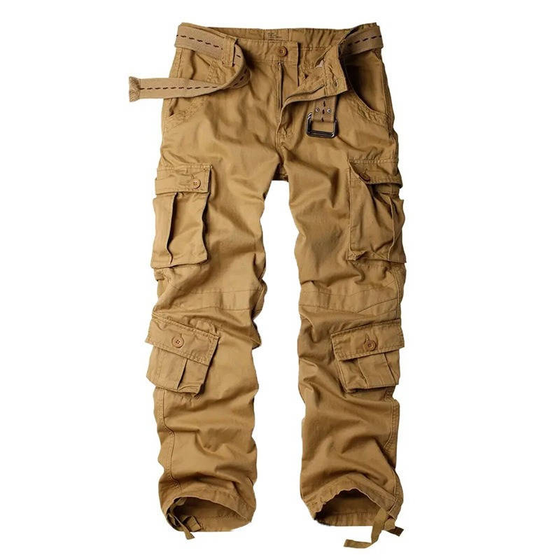 Cargo Pants for Men with Eight Pockets and Drawstring Leg Openings, Camouflage Ripstop