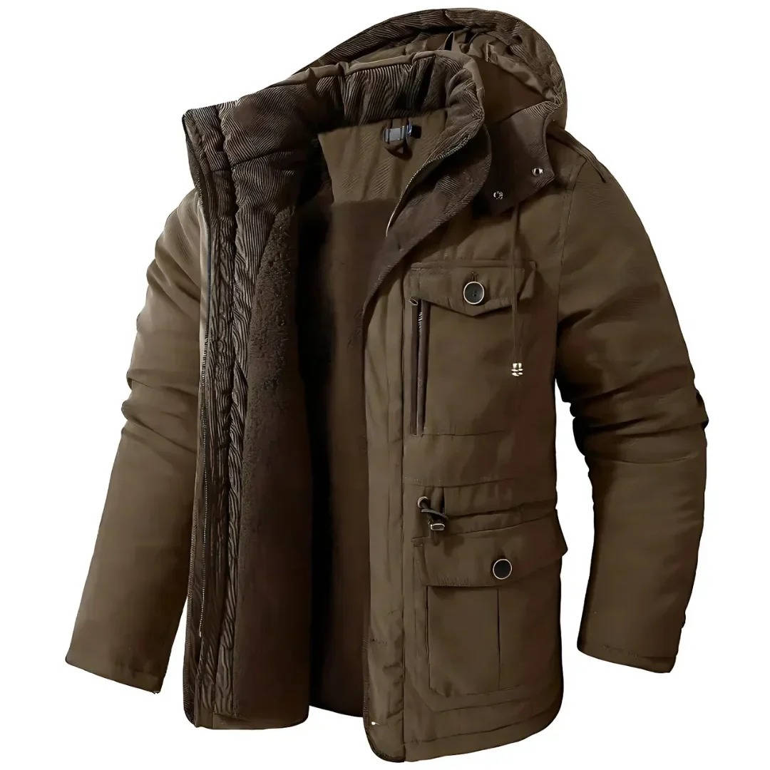 Insulated Parka Jacket with Sherpa Fleece Lining and Zipper Button Closure
