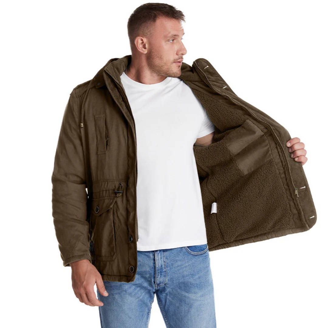 Insulated Parka Jacket with Sherpa Fleece Lining and Zipper Button Closure