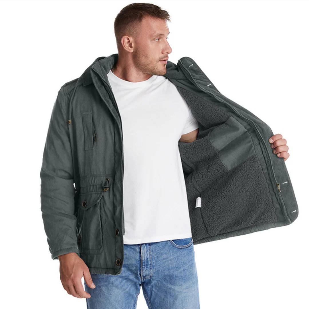 Insulated Parka Jacket with Sherpa Fleece Lining and Zipper Button Closure