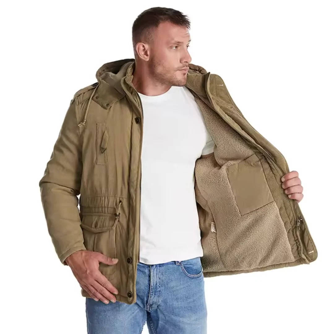 Insulated Parka Jacket with Sherpa Fleece Lining and Zipper Button Closure