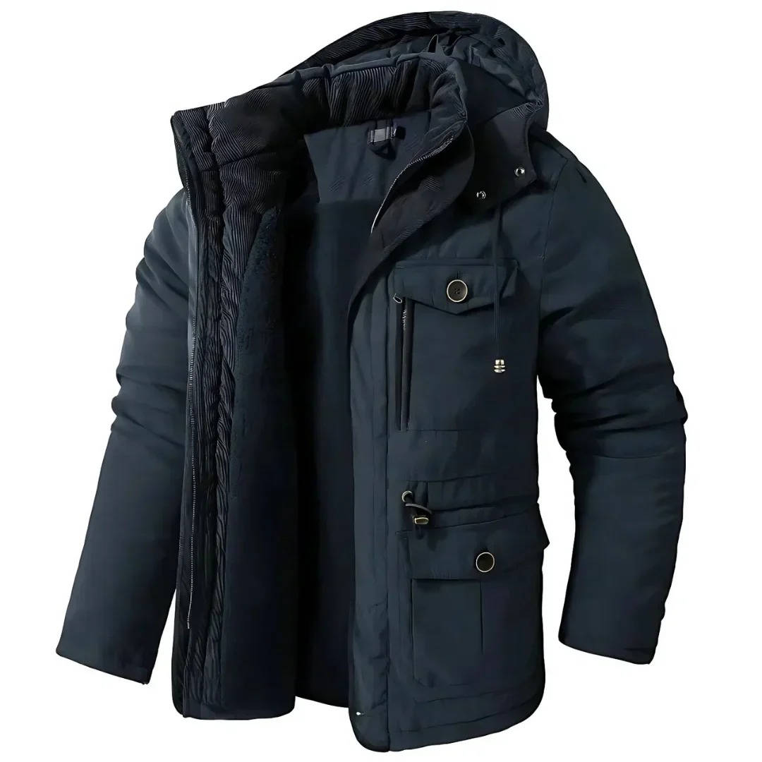 Insulated Parka Jacket with Sherpa Fleece Lining and Zipper Button Closure