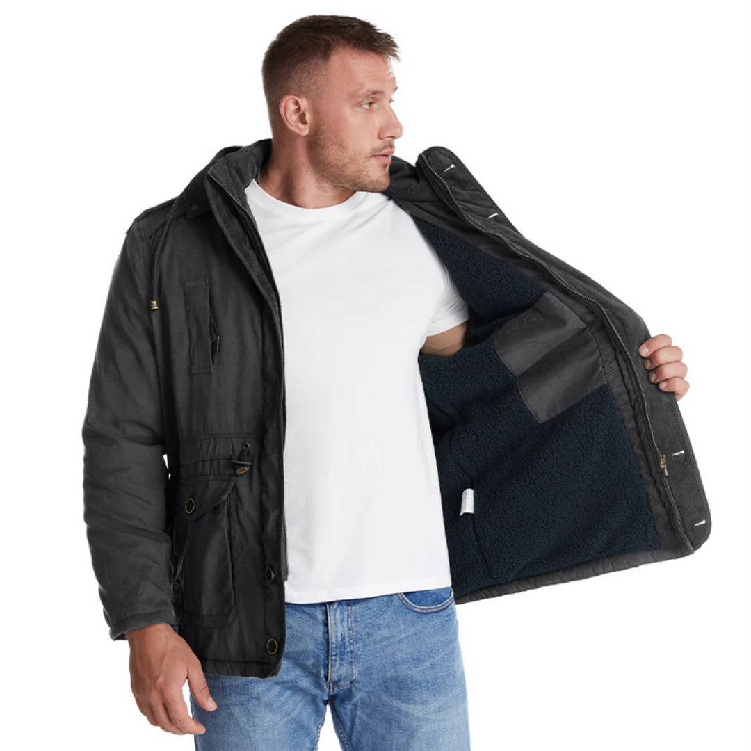 Insulated Parka Jacket with Sherpa Fleece Lining and Zipper Button Closure