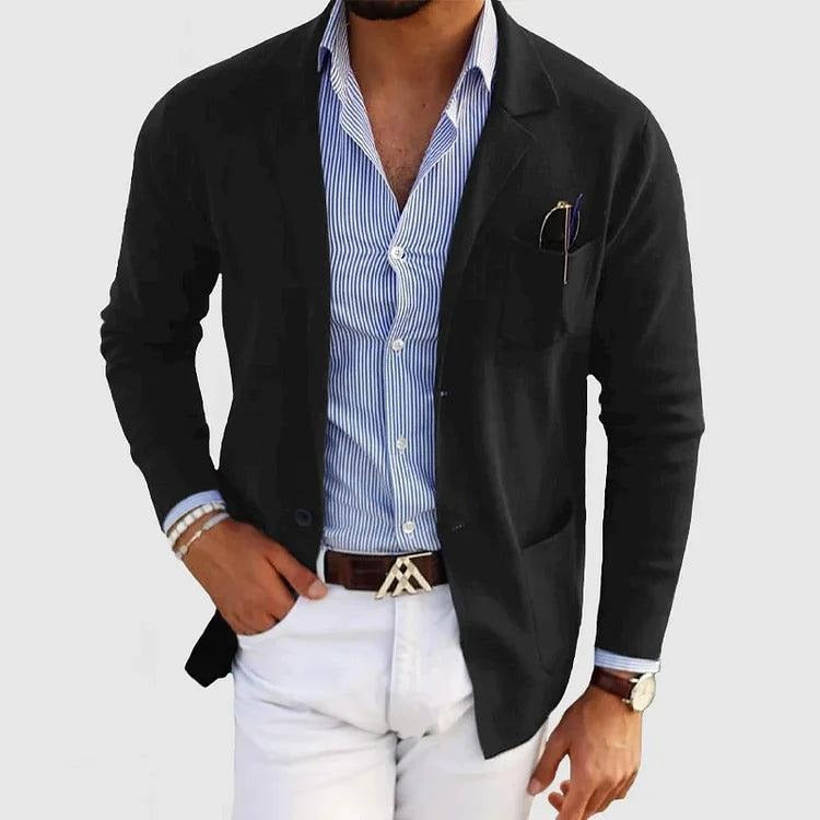 Men's Structured Blazer with Cotton Blend Fabric and Lapel Collar, Machine Washable