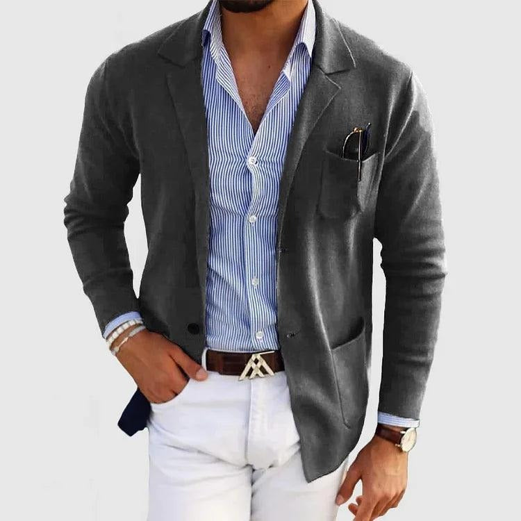 Men's Structured Blazer with Cotton Blend Fabric and Lapel Collar, Machine Washable