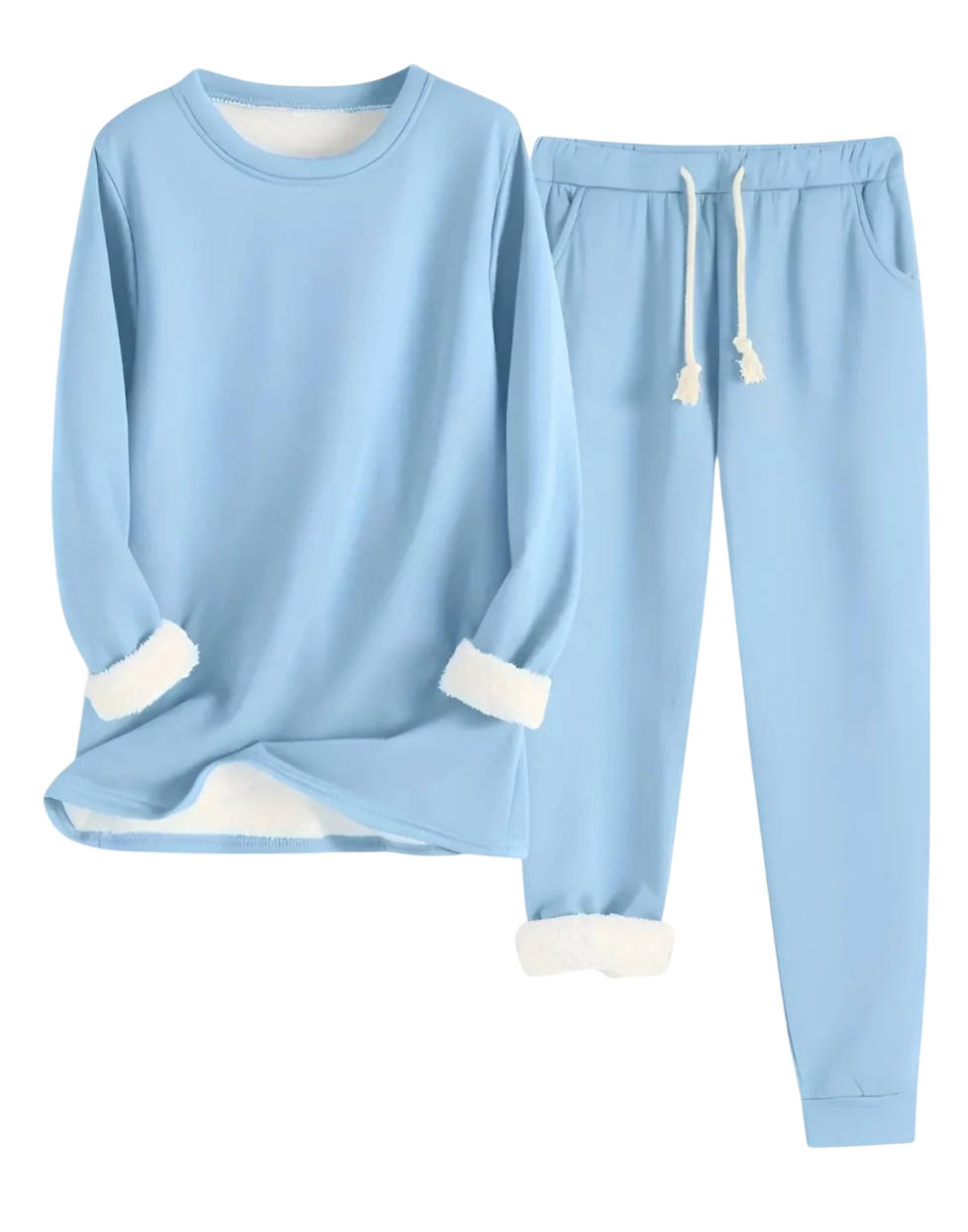 Two Piece Fleece Lined Sweatsuit with Crewneck Top and Drawstring Pants