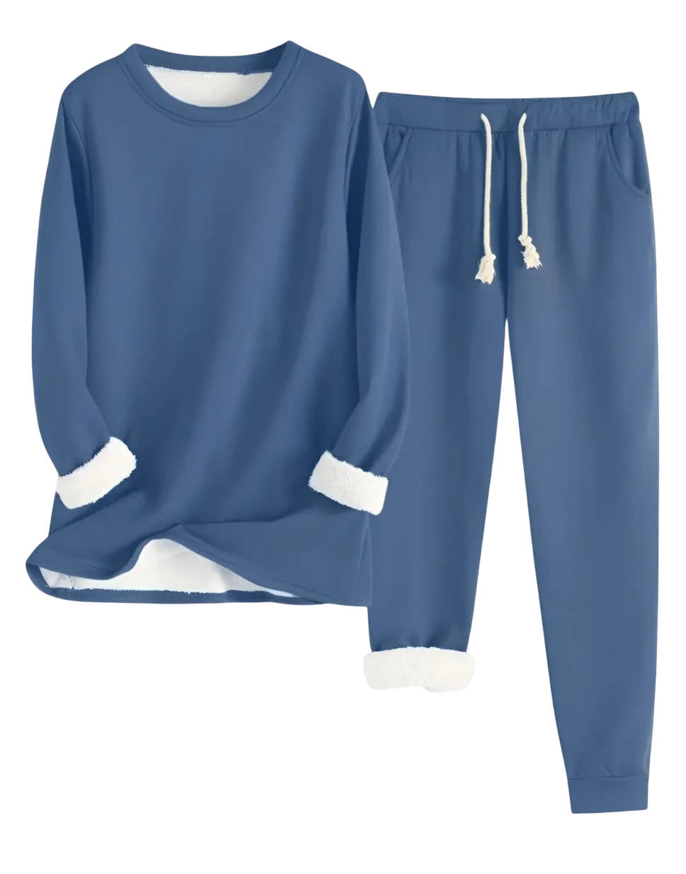 Two Piece Fleece Lined Sweatsuit with Crewneck Top and Drawstring Pants
