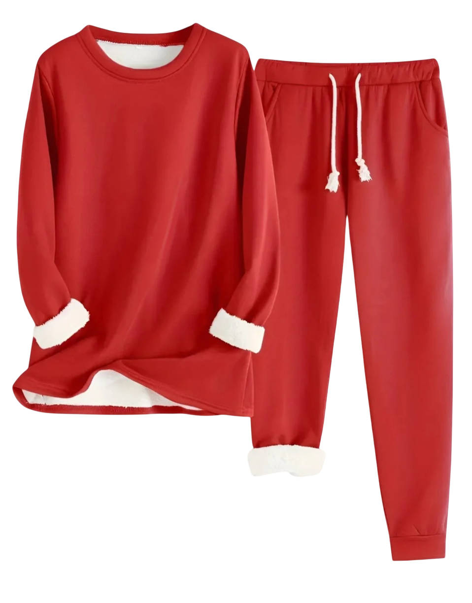 Two Piece Fleece Lined Sweatsuit with Crewneck Top and Drawstring Pants