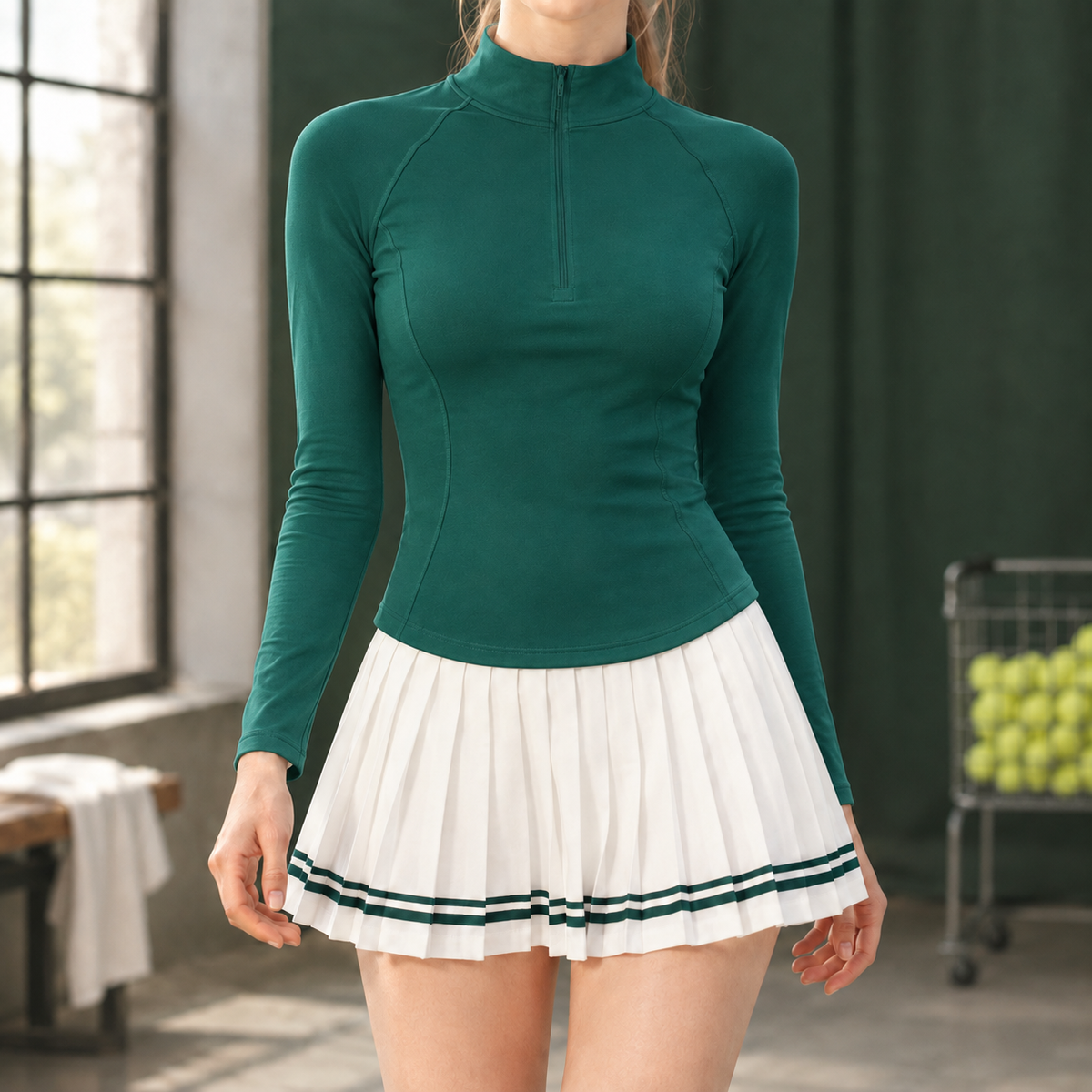 Quarter Zip Top - Dark Green Top
