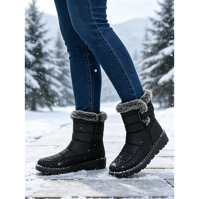 Mid Ankle Winter Boots with Side Fastening and Cushioned Footbed, Quilted Exterior