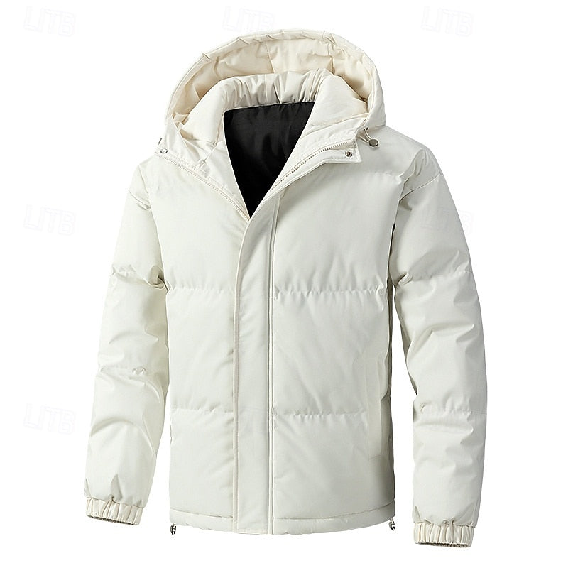 Padded Puffer Jacket with Adjustable Hood and Deep Pockets, Elastic Cuffs