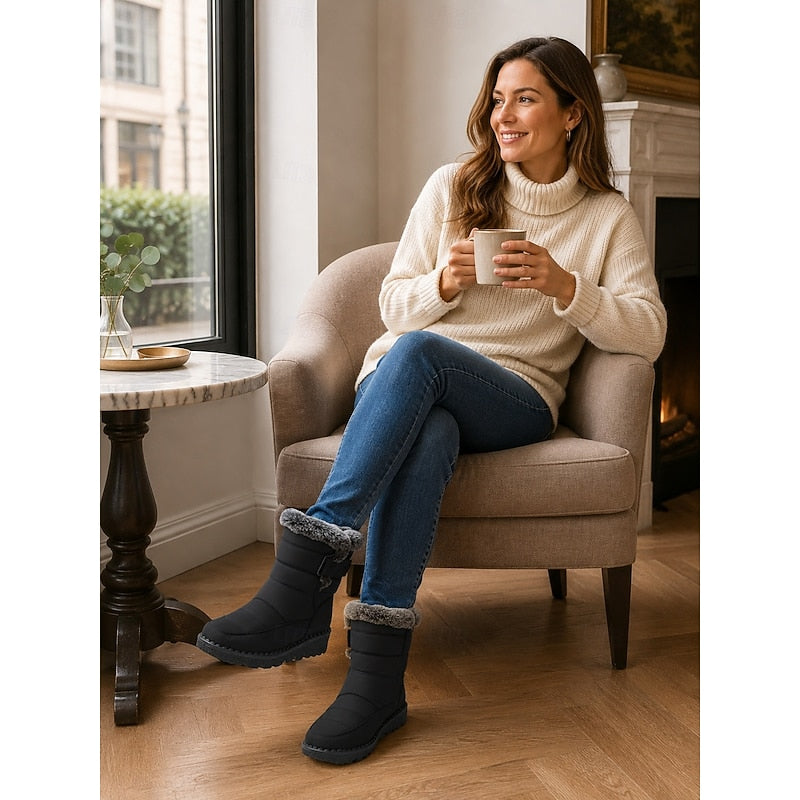 Mid Ankle Winter Boots with Side Fastening and Cushioned Footbed, Quilted Exterior