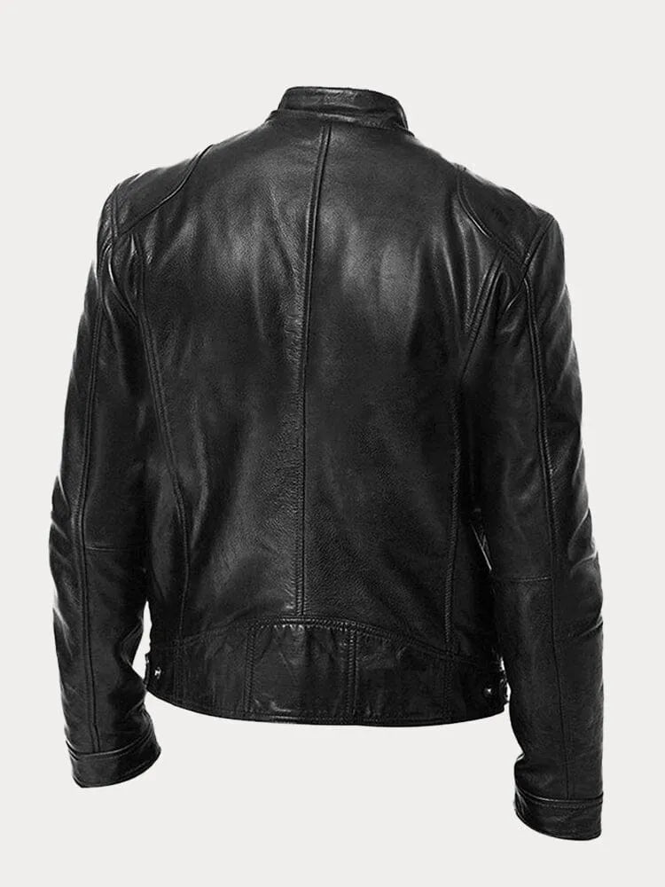 Hip Length Jacket with Metal Zipper and Snap Tab Collar, Fitted Cuffs