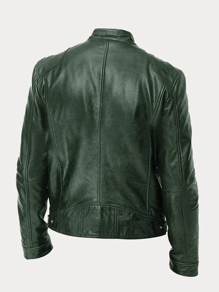 Hip Length Jacket with Metal Zipper and Snap Tab Collar, Fitted Cuffs