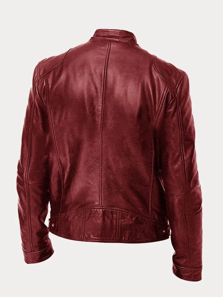 Hip Length Jacket with Metal Zipper and Snap Tab Collar, Fitted Cuffs