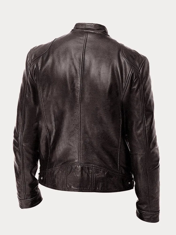 Hip Length Jacket with Metal Zipper and Snap Tab Collar, Fitted Cuffs