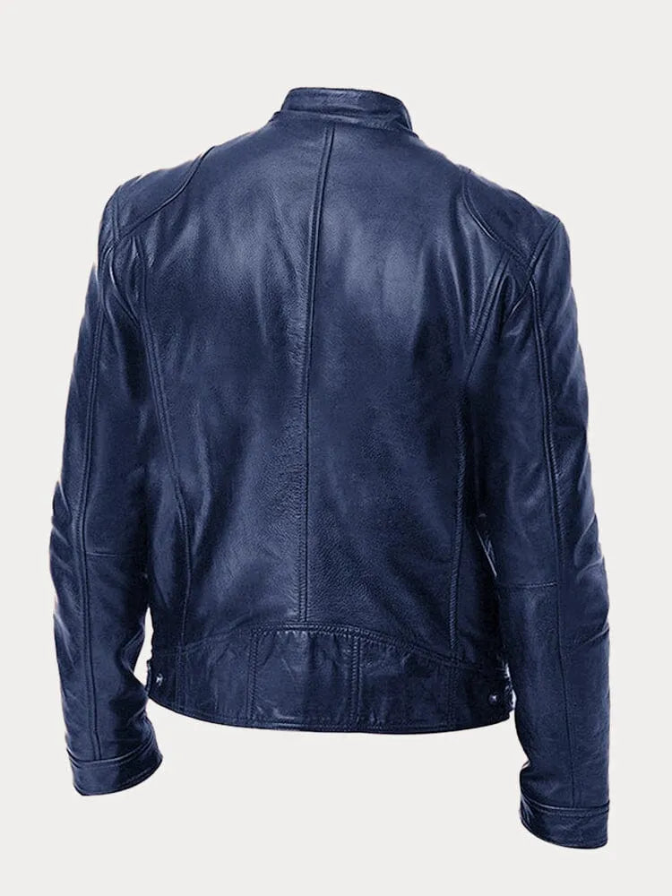 Hip Length Jacket with Metal Zipper and Snap Tab Collar, Fitted Cuffs