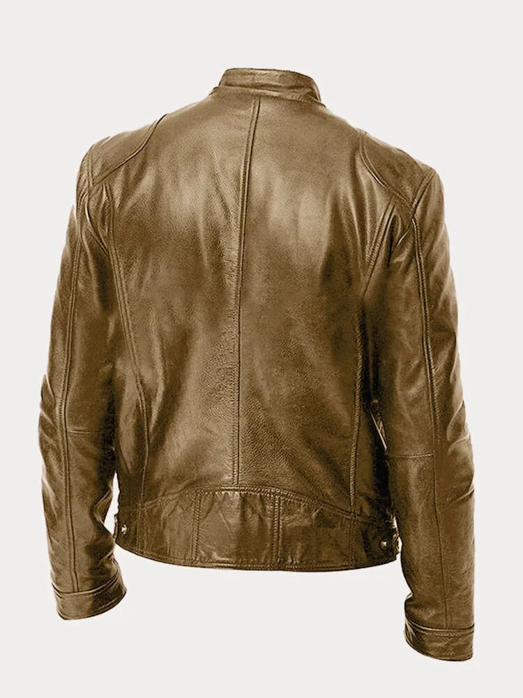 Hip Length Jacket with Metal Zipper and Snap Tab Collar, Fitted Cuffs