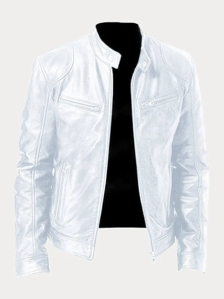 Hip Length Jacket with Metal Zipper and Snap Tab Collar, Fitted Cuffs
