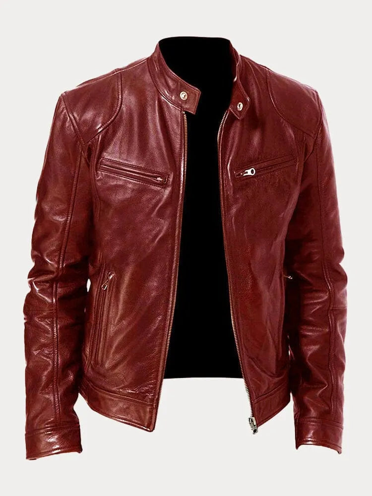 Hip Length Jacket with Metal Zipper and Snap Tab Collar, Fitted Cuffs