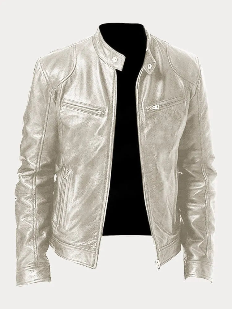 Hip Length Jacket with Metal Zipper and Snap Tab Collar, Fitted Cuffs