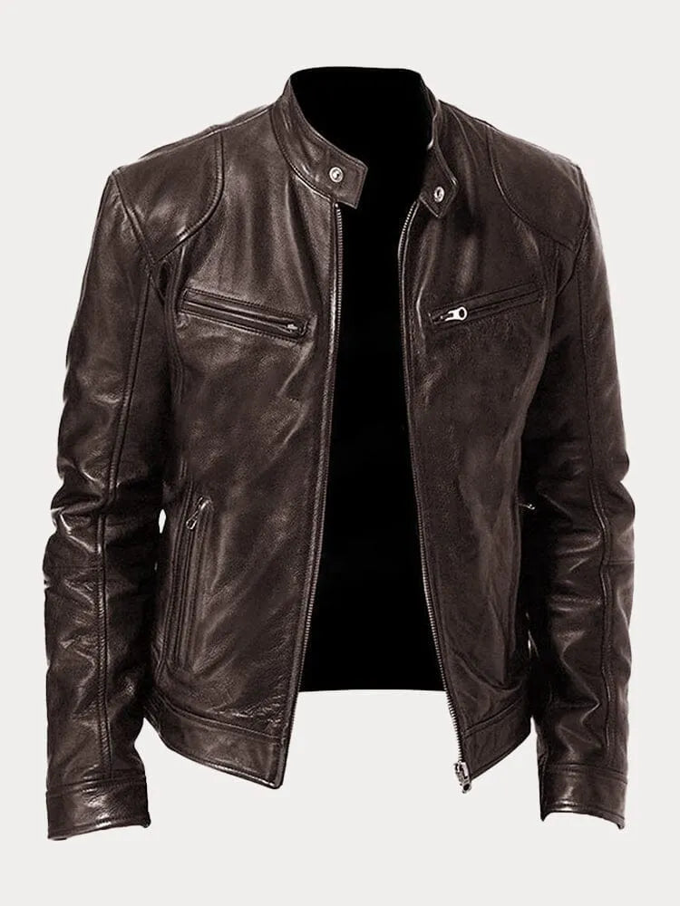 Hip Length Jacket with Metal Zipper and Snap Tab Collar, Fitted Cuffs
