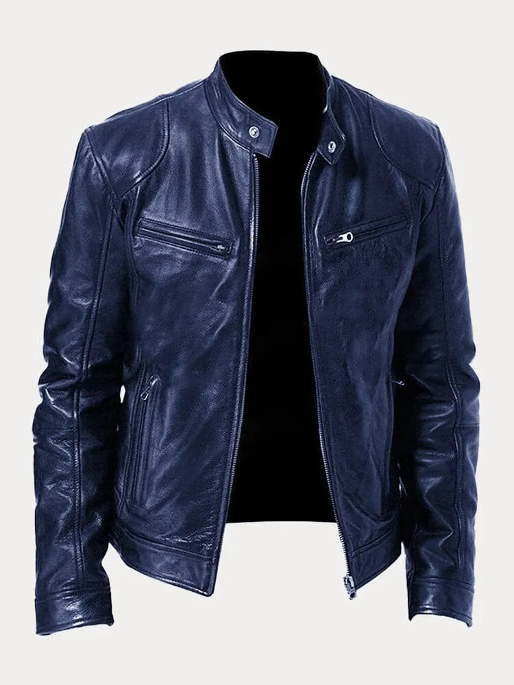 Hip Length Jacket with Metal Zipper and Snap Tab Collar, Fitted Cuffs