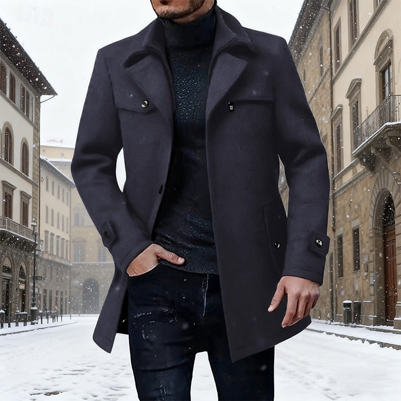 Winter Coat with Button Front Closure and Front Pockets, Extended Hip Coverage