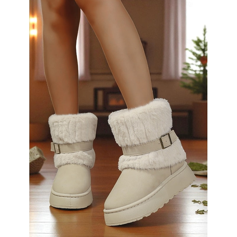 Women's Slip On Snow Boots with Fur Lining and Grip Sole, Ankle Height