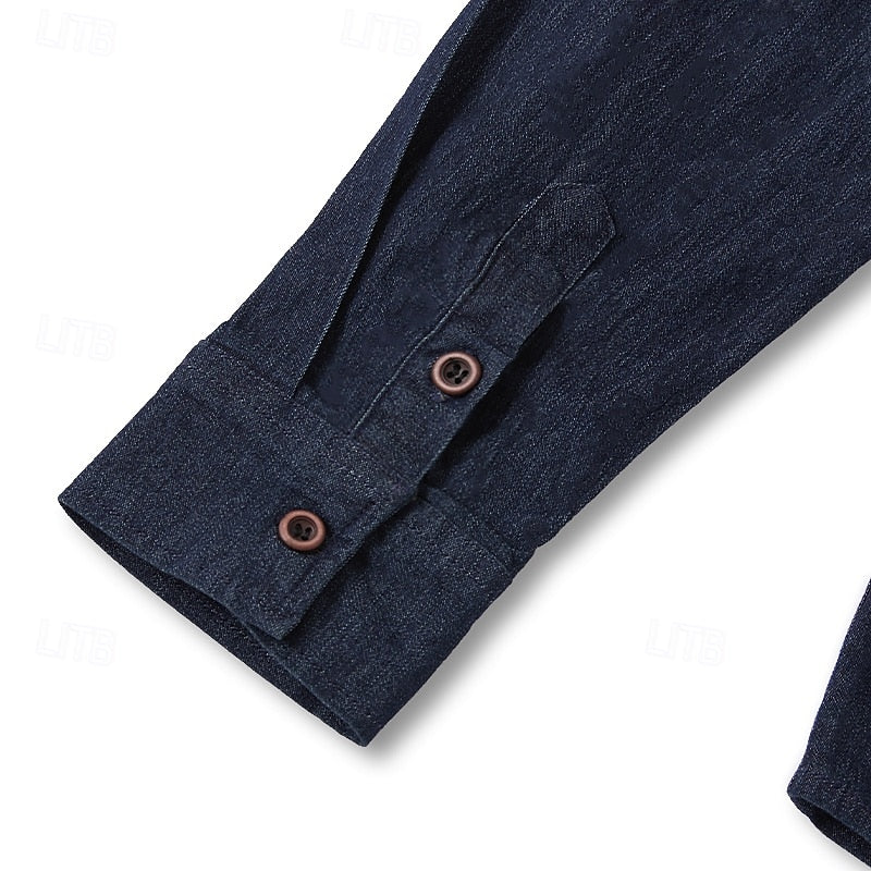 Relaxed Fit Collared Shirt with Pointed Collar and Adjustable Button Cuffs