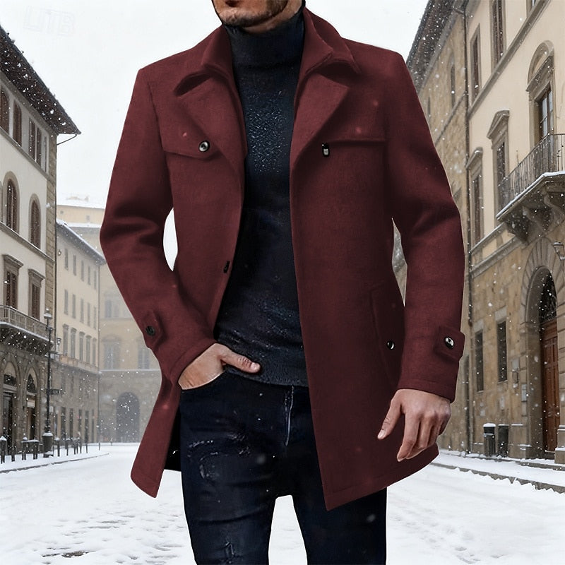 Winter Coat with Button Front Closure and Front Pockets, Extended Hip Coverage