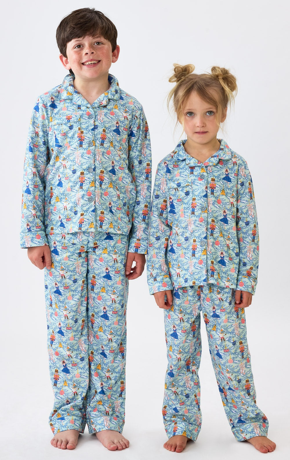 Kids Two Piece Nutcracker Pajamas with Button Front and Elastic Waist