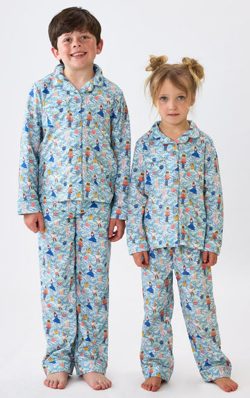 Kids Two Piece Nutcracker Pajamas with Button Front and Elastic Waist