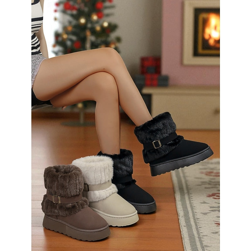 Women's Slip On Snow Boots with Fur Lining and Grip Sole, Ankle Height