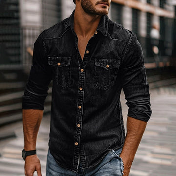 Relaxed Fit Collared Shirt with Pointed Collar and Adjustable Button Cuffs