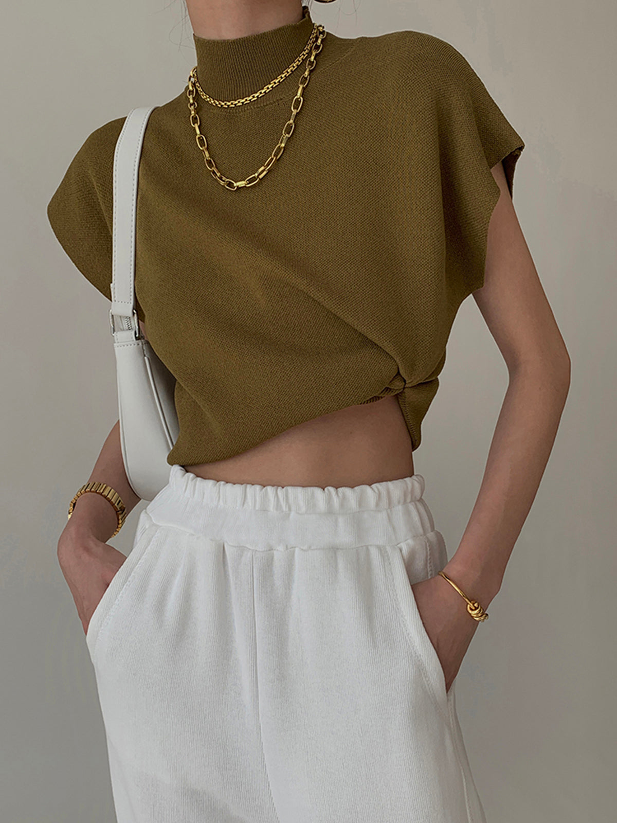 Pullover Knit Sweater with Acrylic Polyester Blend and Slight Stretch, Hip Length