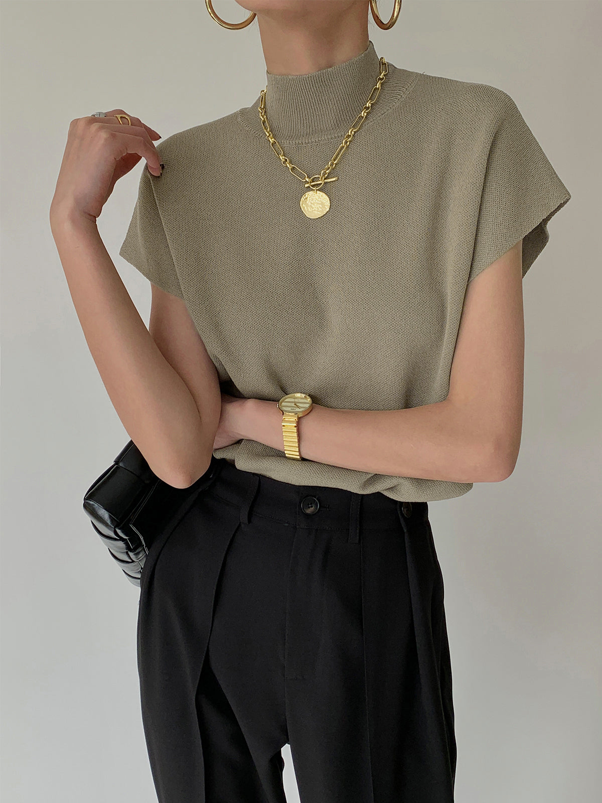 Pullover Knit Sweater with Acrylic Polyester Blend and Slight Stretch, Hip Length