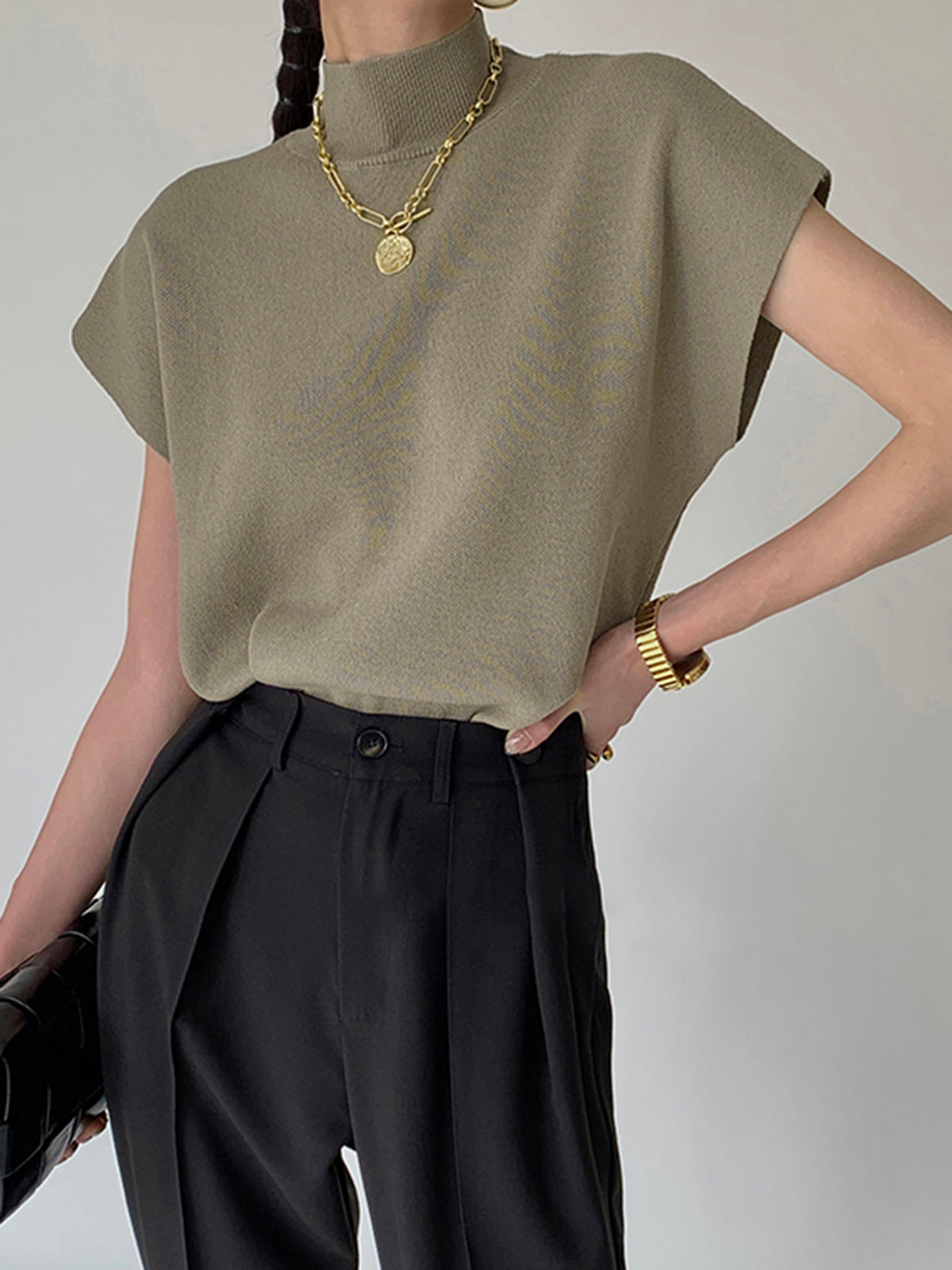 Pullover Knit Sweater with Acrylic Polyester Blend and Slight Stretch, Hip Length