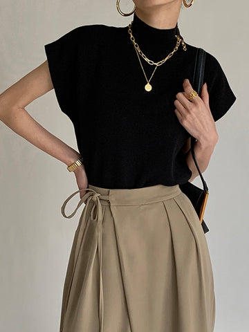 Pullover Knit Sweater with Acrylic Polyester Blend and Slight Stretch, Hip Length