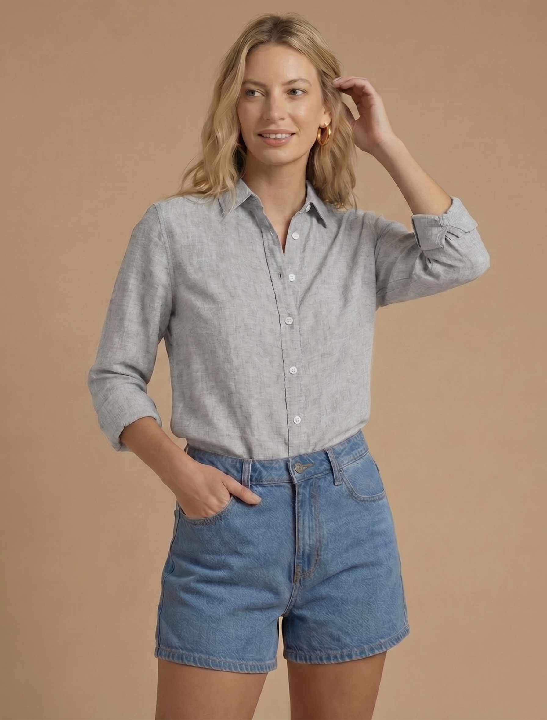 Damen Bluse mit Knopfleiste, langen Ärmeln und lockerer Silhouette