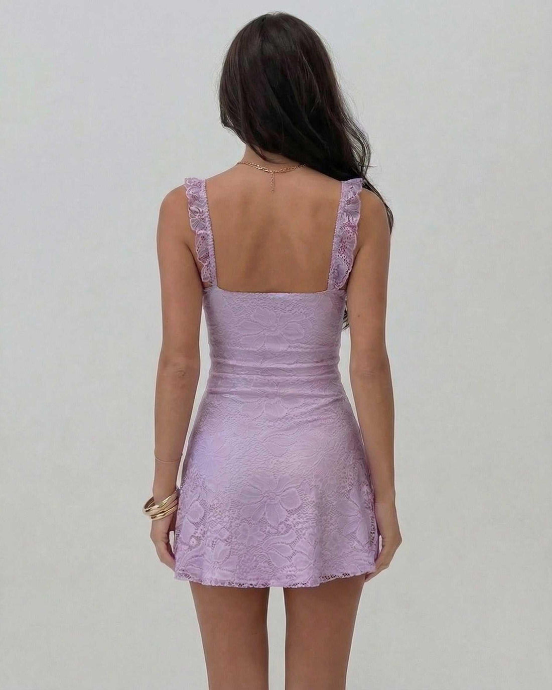 Women's Lace Sweetheart Neckline Mini Dress - Thin Straps
