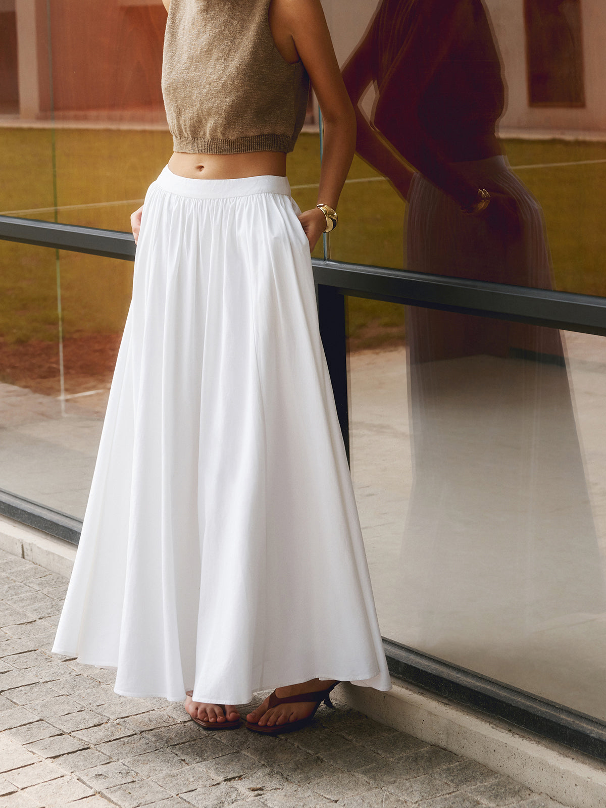 Women's Linen Maxi Skirt High-Waisted Pleated
