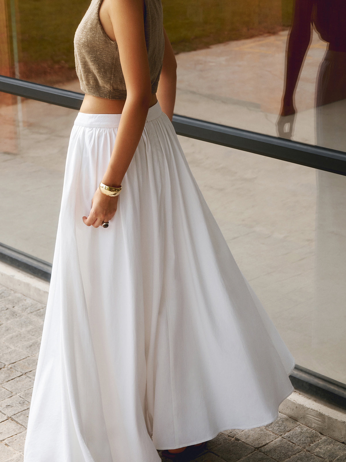 Women's Linen Maxi Skirt High-Waisted Pleated